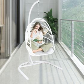 Outdoor Hanging Egg Chair with Stand, Wicker Egg Swing Chair Hammock Chairs with Cushion for Patio, Porch, Indoor, Outdoor and Bedroom (Color: As Picture)