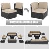 7/8 Pieces Outdoor Patio Furniture Set with Fire Pit Table Rattan Sectional Sofa Conversation Sets Moden Set for Garden