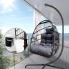 Swing Egg Chair with Stand Indoor Outdoor, UV Resistant Cushion Hanging Chair with Guardrail and Cup Holder